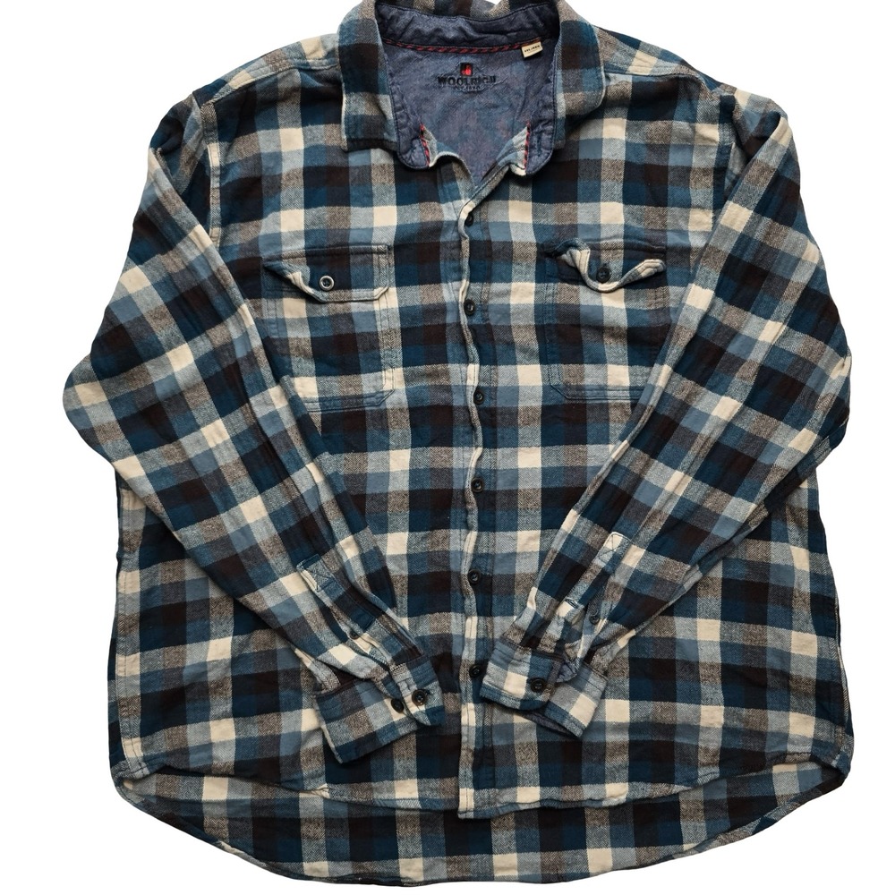 Woolrich Plaid Flannel Button Up Shirt Blue Cotton‎ Outdoor Mens XXL Fits Small